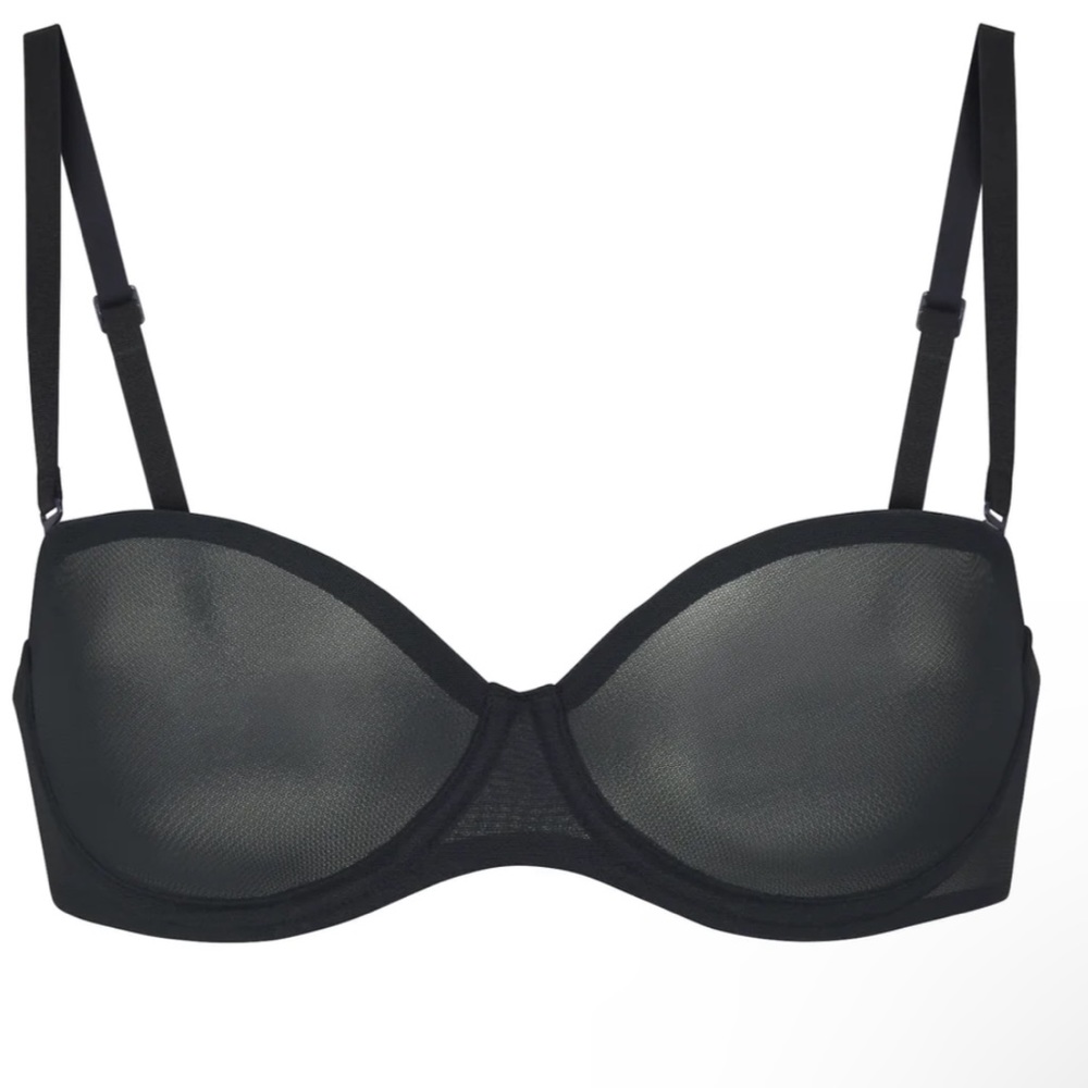 SKIMS ULTRA FINE MESS STRAPLESS (OR W/STRAPS)  BRA (32B) (ONYX) (*BLACK*) (BNWT)
